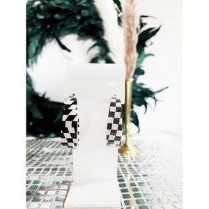 NEW Large Checkered hoop Earrings Black & White - Boutique